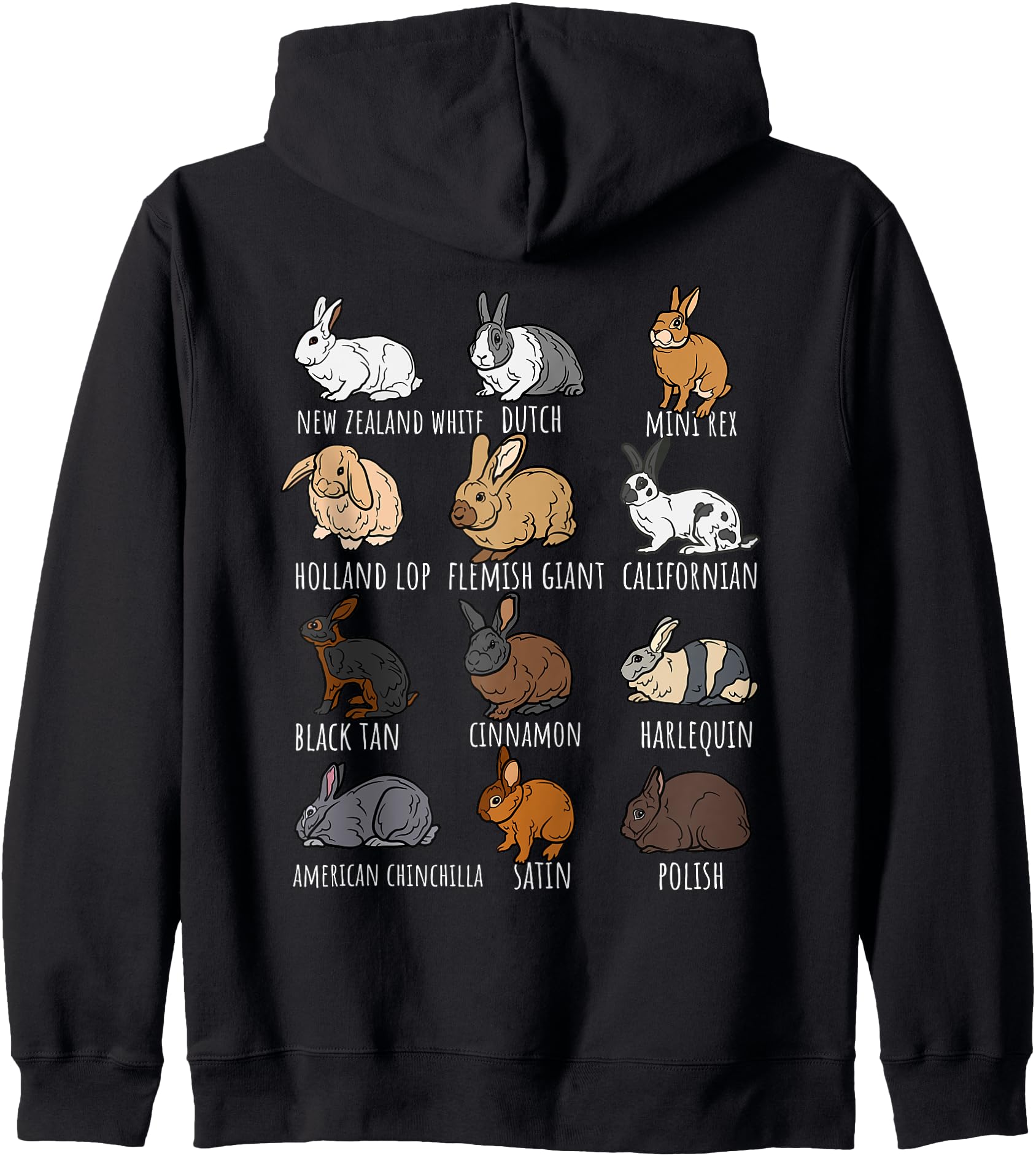 Cute Bunny Breed Types Rabbit Pet Bunnies Animal Lover Owner Zip Hoodie