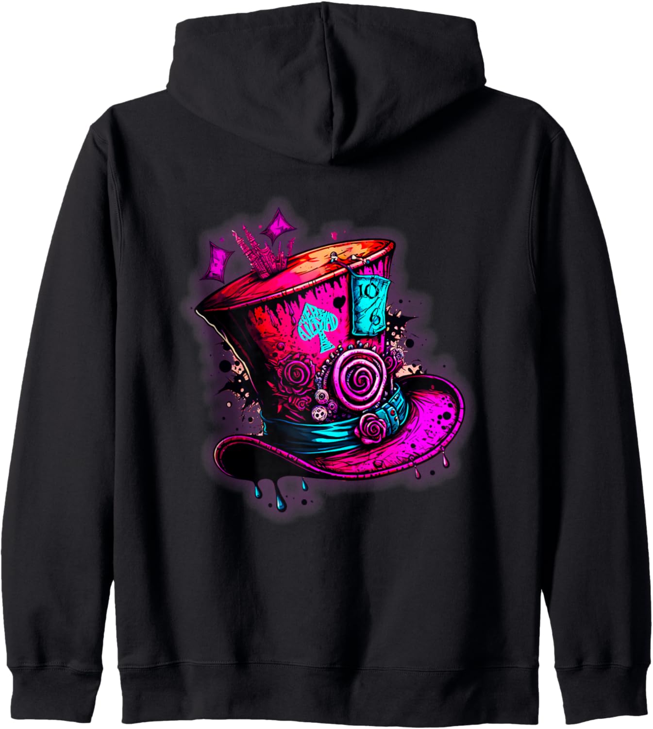 We're All Mad Here Pink Steampunk Alice In Wonderland Hat Zip Hoodie