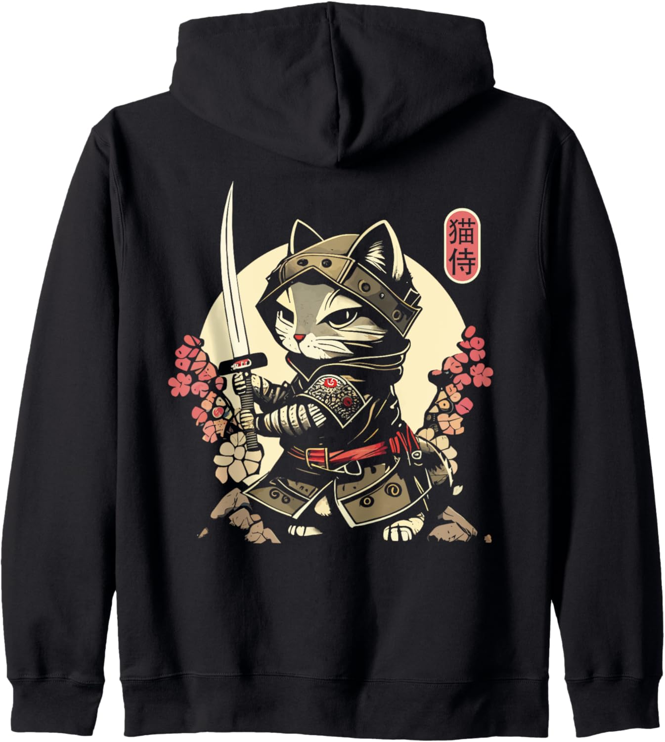 Japanese Samurai Cat Tattoo, Kawaii Ninja Cat Zip Hoodie