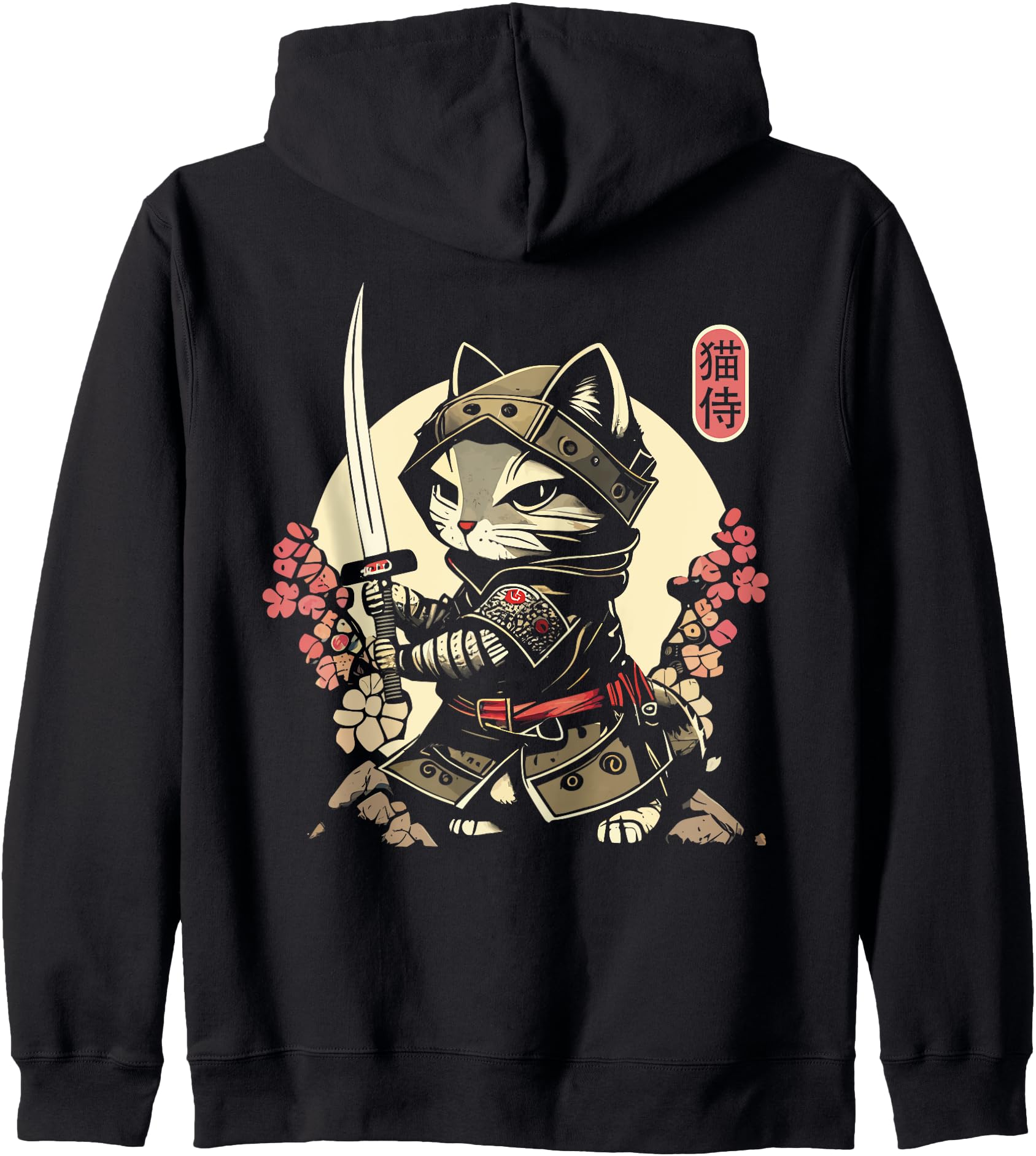 Japanese Samurai Cat Tattoo, Kawaii Ninja Cat Zip Hoodie