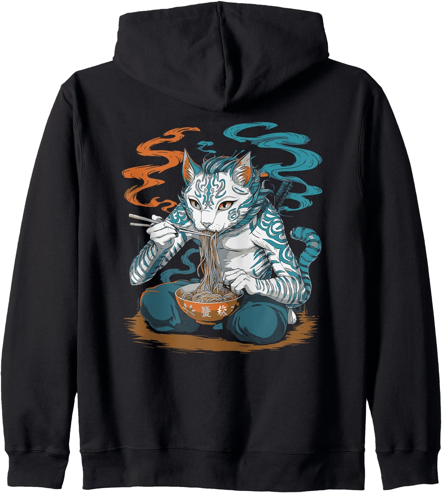 Samurai Japanese Art Cat Ninja Eating Ramen Ukiyo-e Anime Hoodie