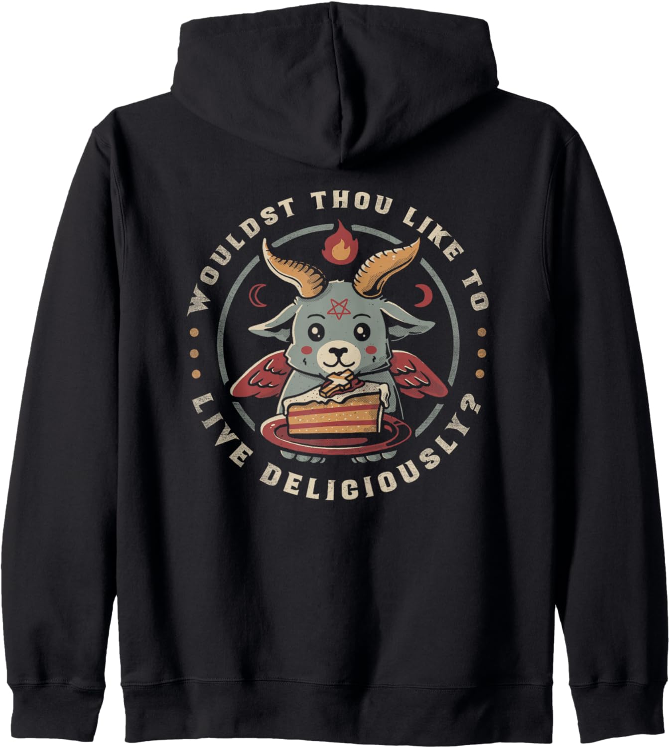 Live Deliciously Cute Goat Satan Devil Foodie Funny Baphomet Zip Hoodie