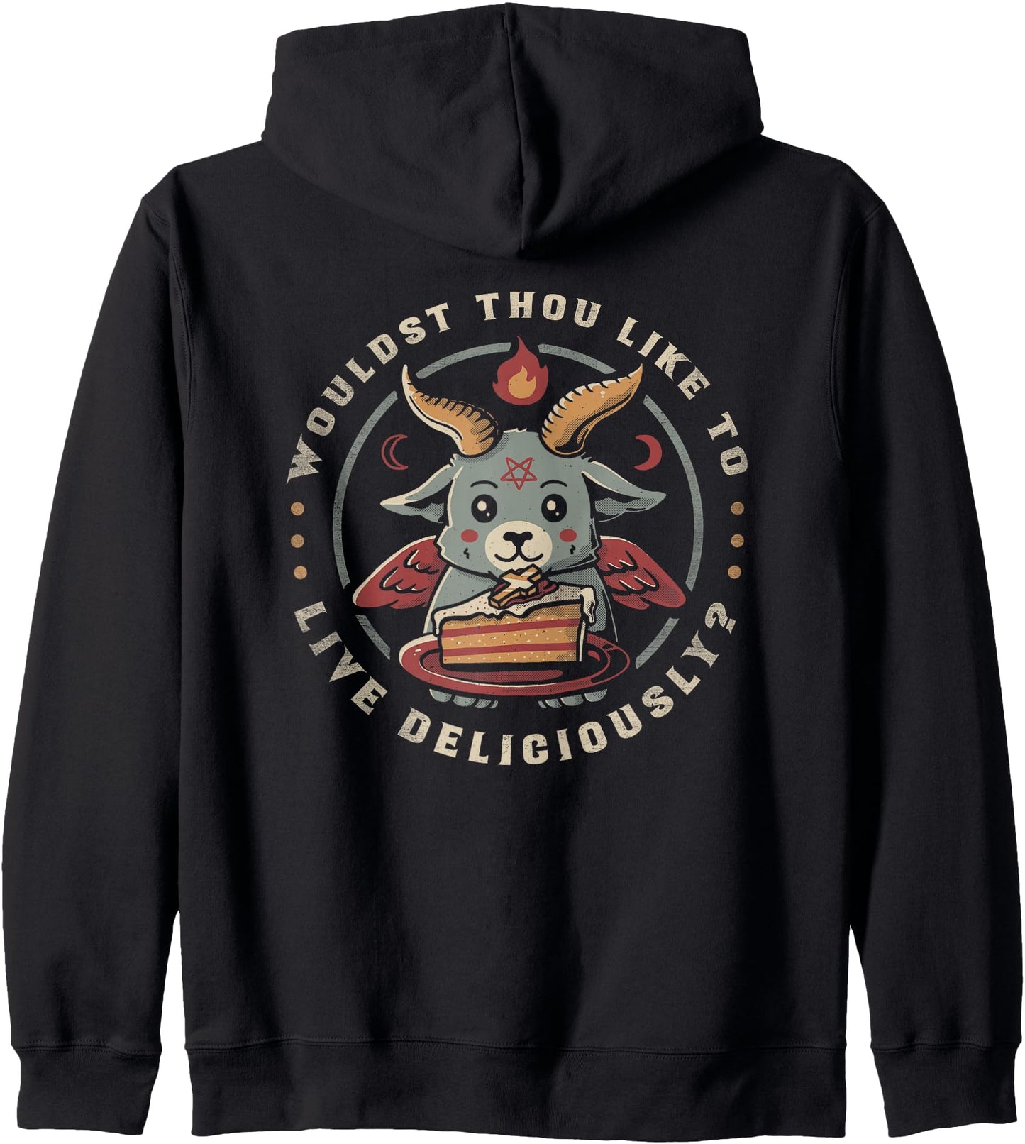 Live Deliciously Cute Goat Satan Devil Foodie Funny Baphomet Zip Hoodie