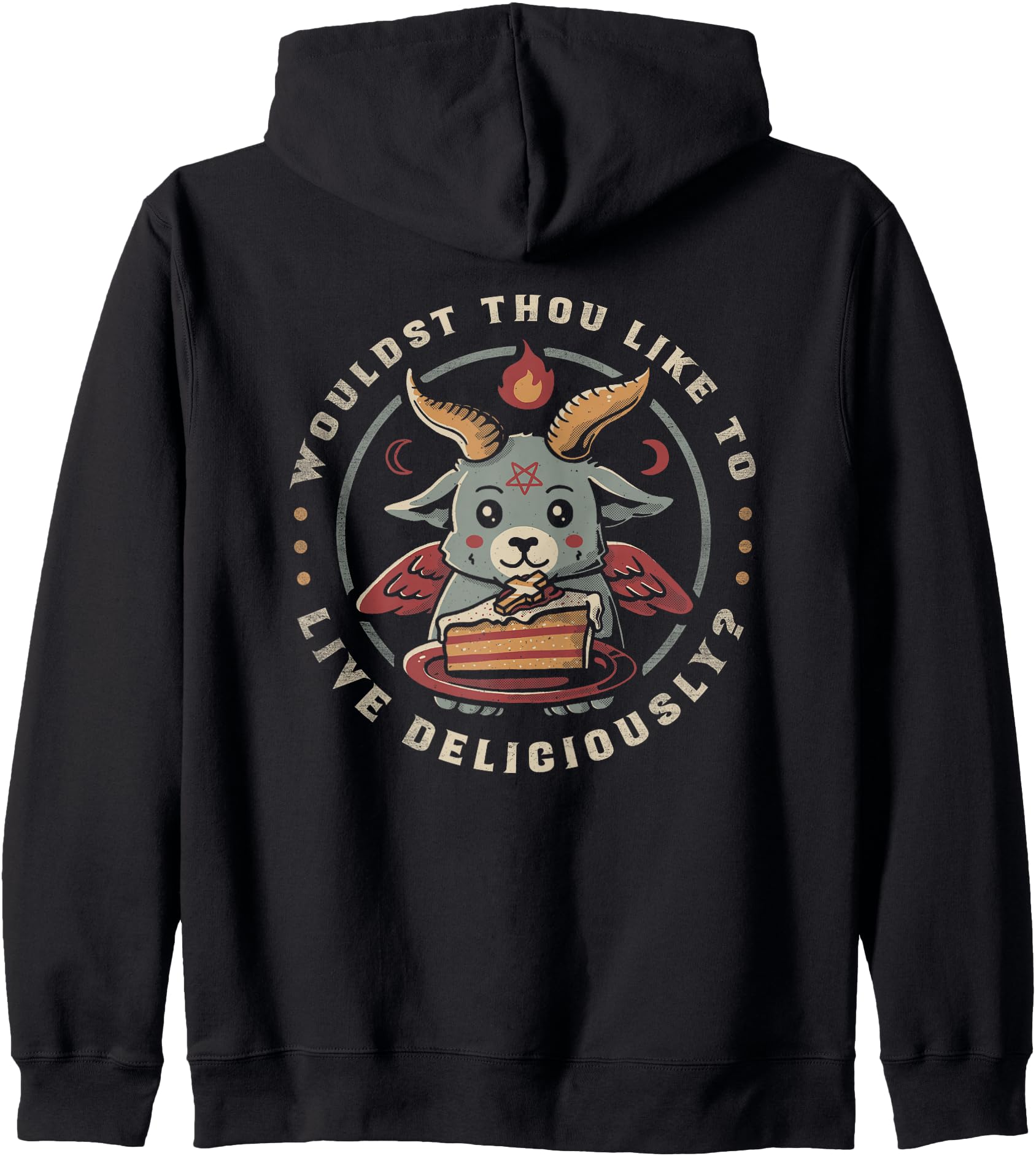 Live Deliciously Cute Goat Satan Devil Foodie Funny Baphomet Zip Hoodie