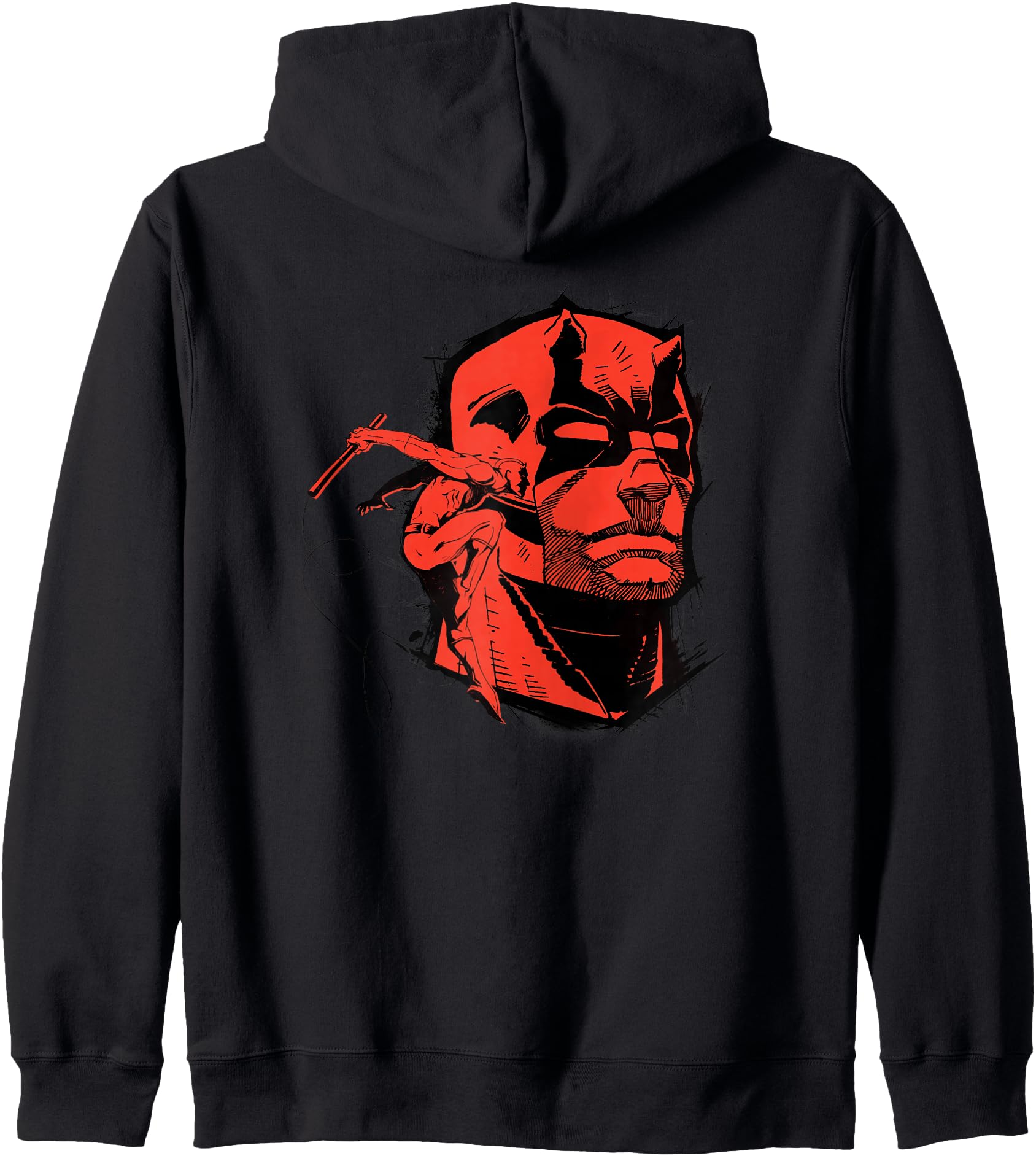 Marvel Daredevil Super Hero Comic Art Red & Black Face Raw Zip Hoodie