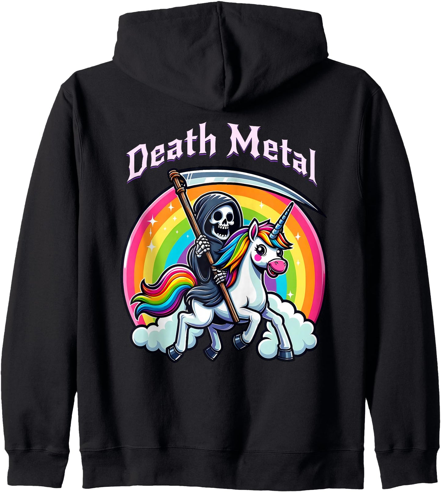 Death Metal Grim Reaper Riding a Unicorn Zip Hoodie
