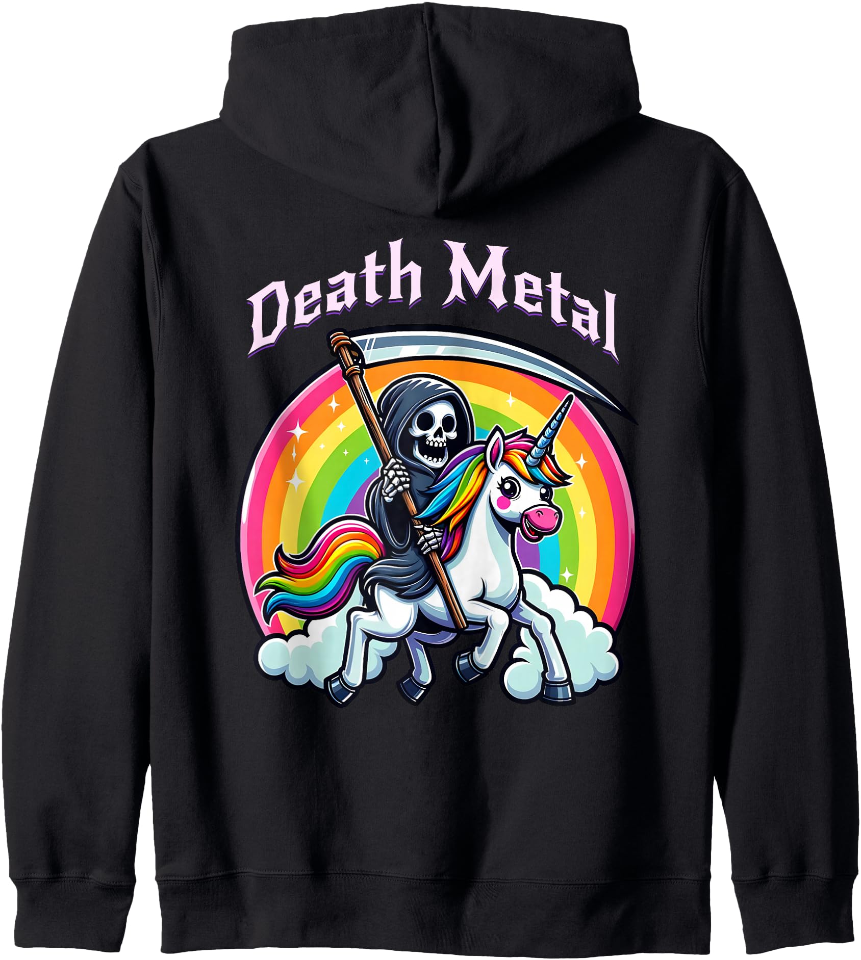 Death Metal Grim Reaper Riding a Unicorn Zip Hoodie