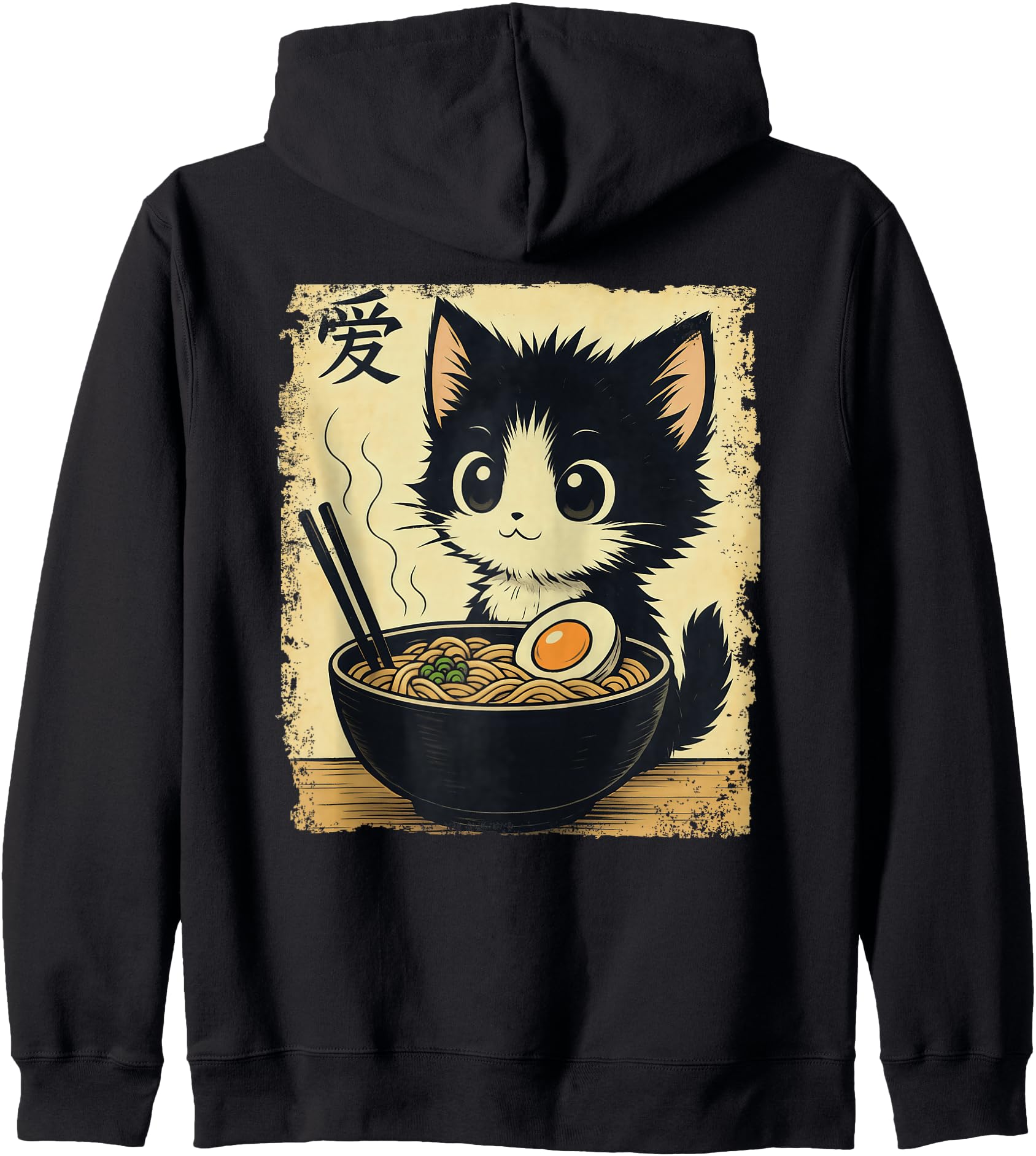 Funny Kitten Ramen Graphic Japanese Kawaii Anime Cat Zip Hoodie