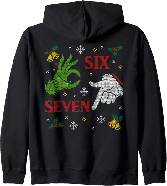 67 Meme Santa Hands Christmas Ugly Sweater Xmas Celebration Zip Hoodie