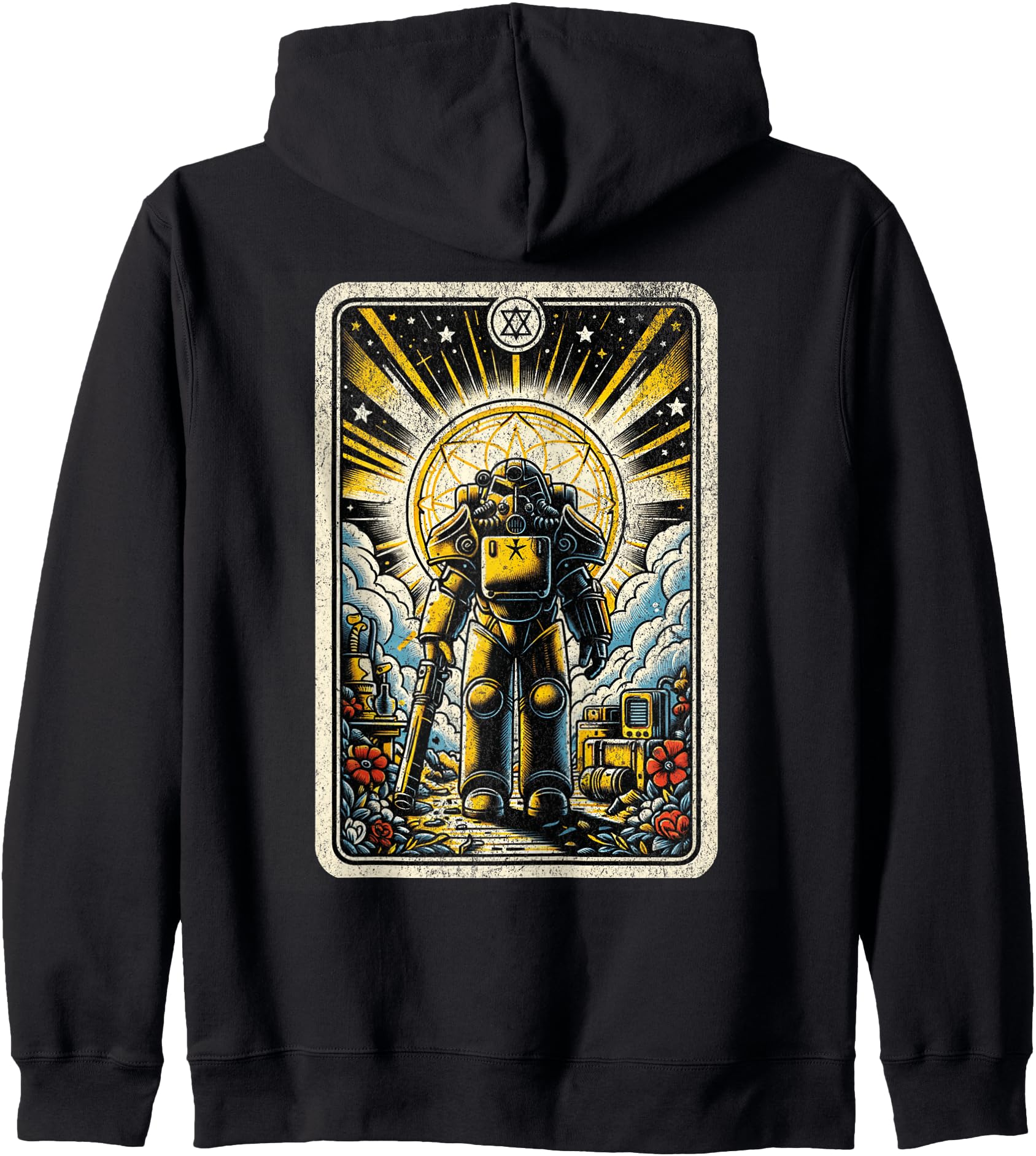 Vintage Nuclear Fallout Tarot Card Retro Steel Armor Man Zip Hoodie