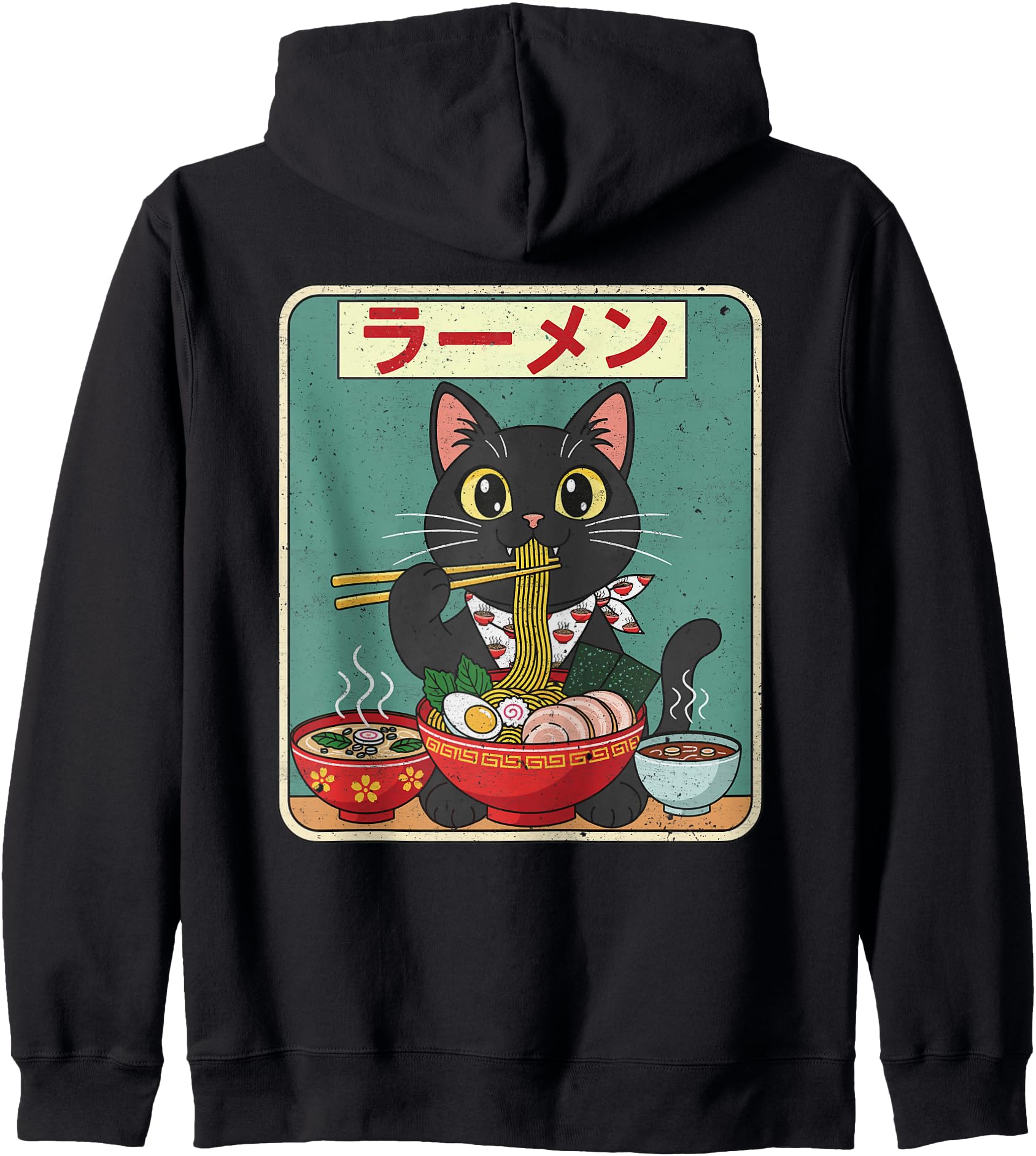 Cat Eating Ramen Noodles Japanese Anime Funny Kawaii Kitty Hoodie