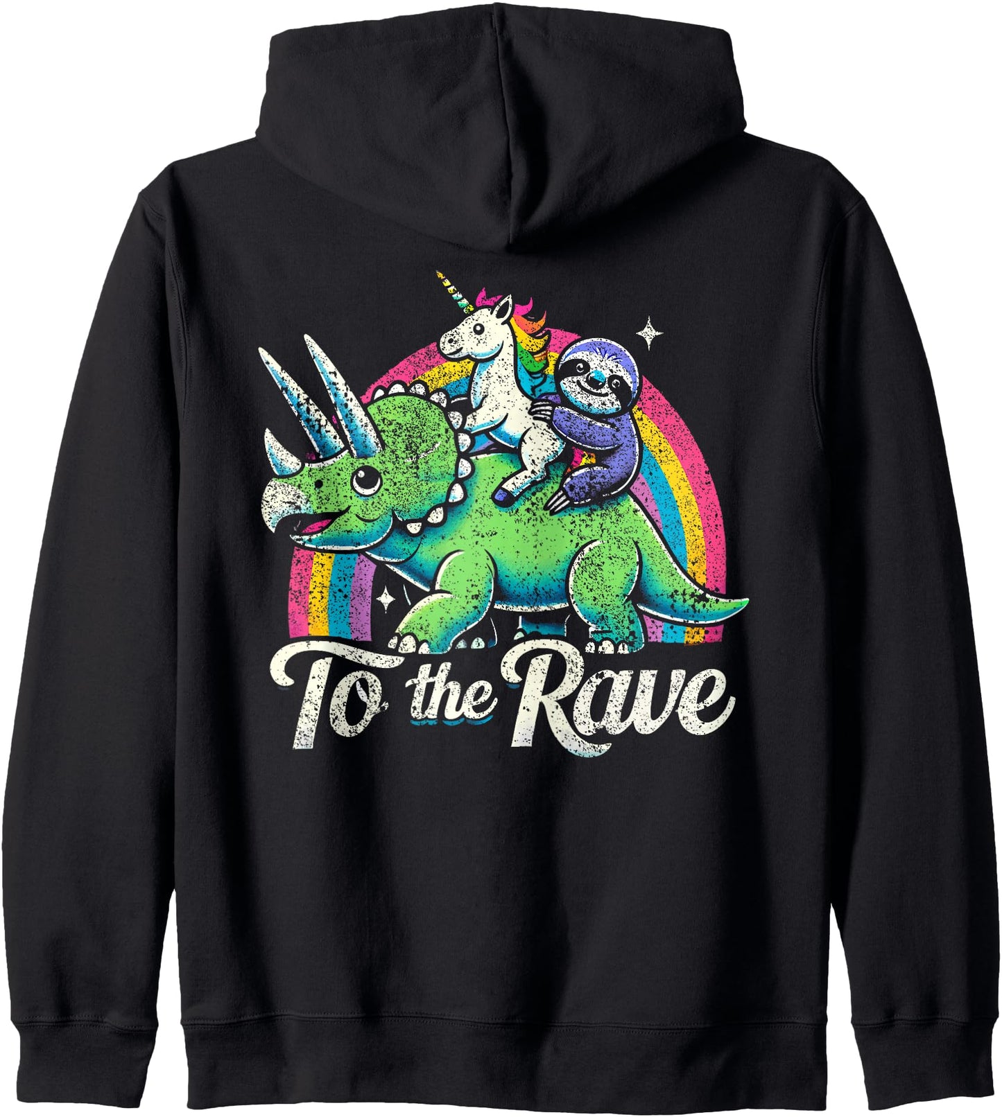 Techno Party Unicorn Sloth Dinosaur Rave Music Zip Hoodie