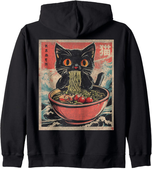 Cat Ramen Japanese Funny Kawaii Cat Graphic Mens Gifts Anime Zip Hoodie