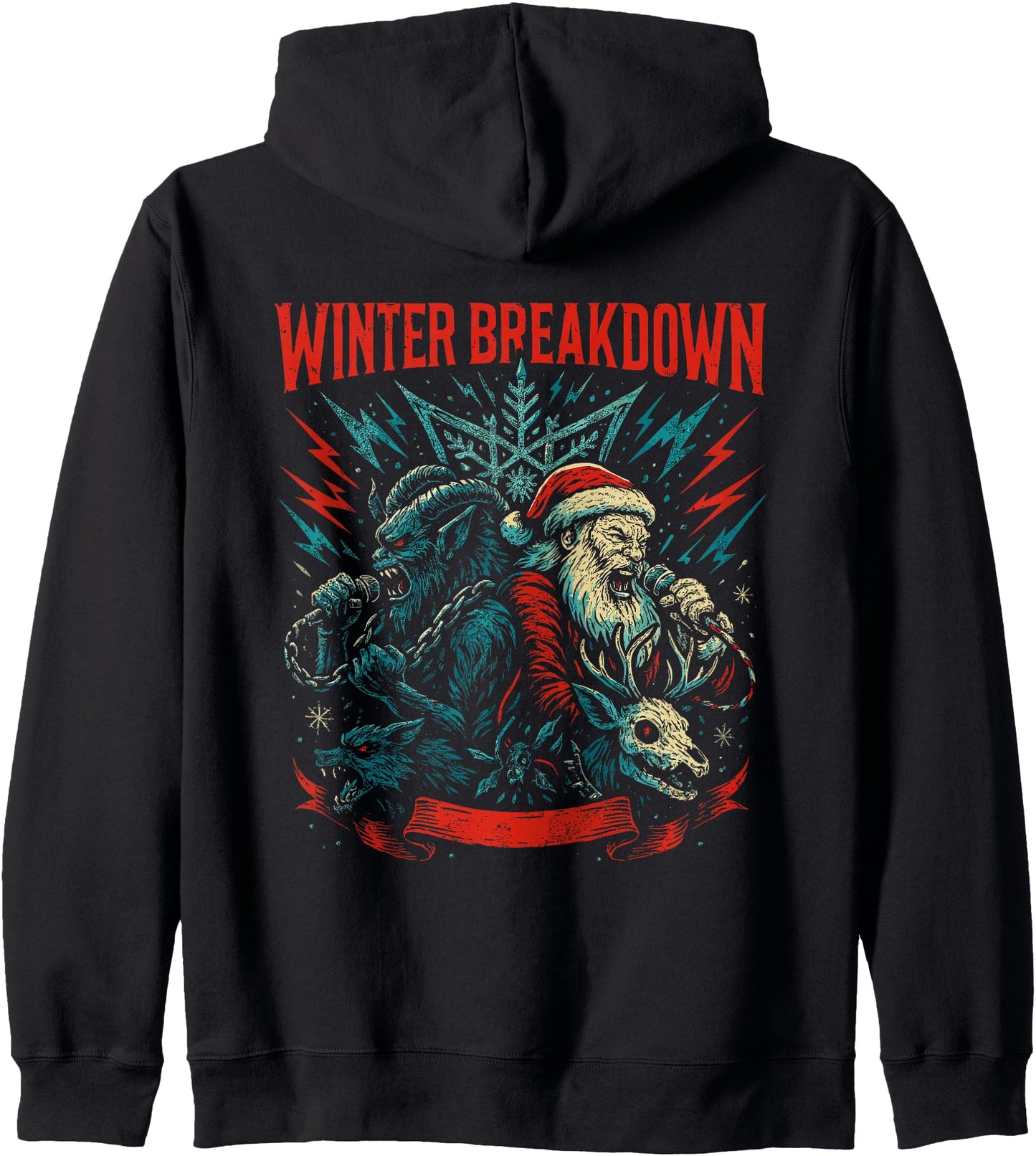Winter Breakdown Metal Christmas Band Shirt Santa & Krampus Zip Hoodie