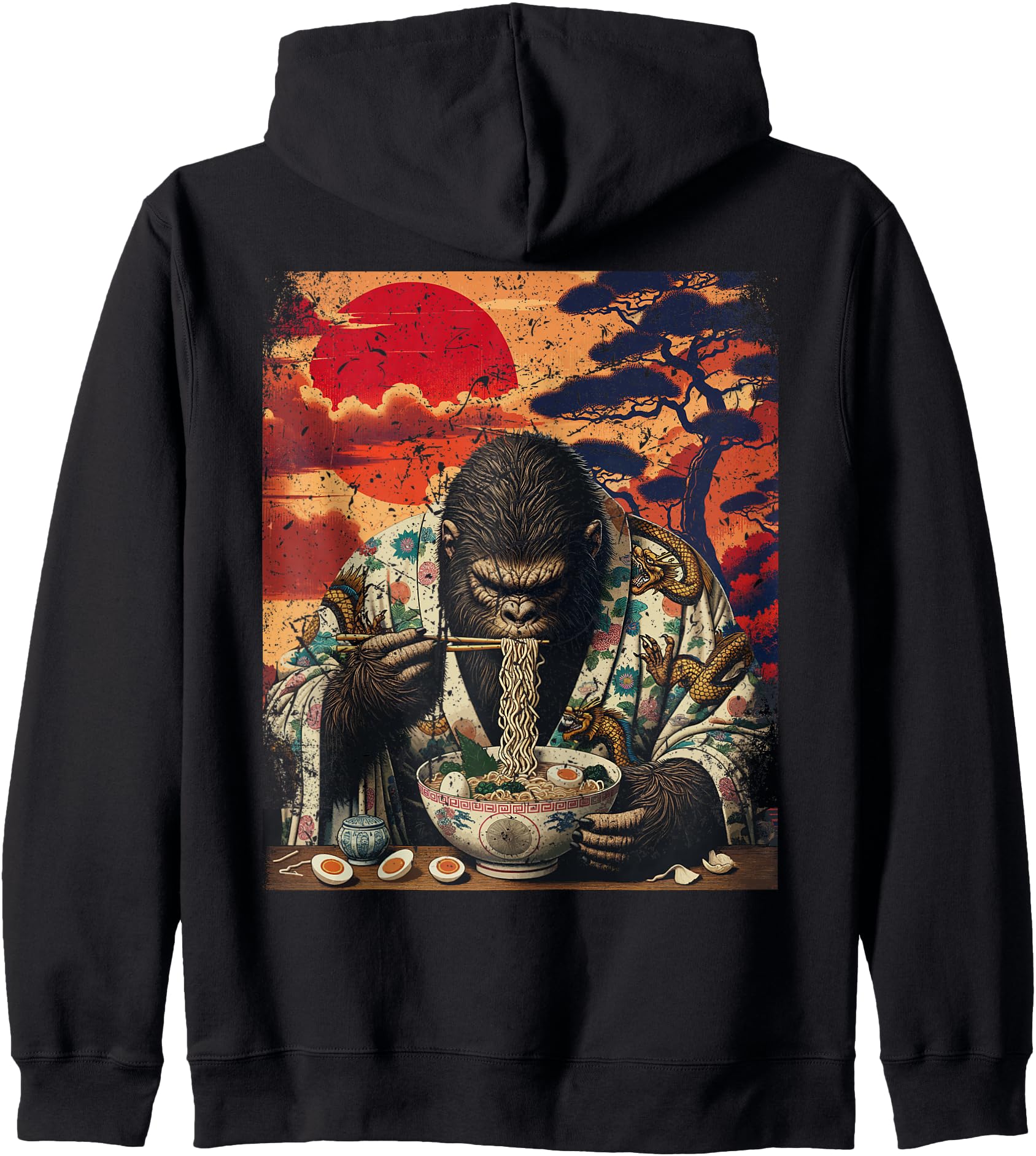 Bigfoot Sasquatch Funny Cryptid Japanese Ramen Vintage Zip Hoodie