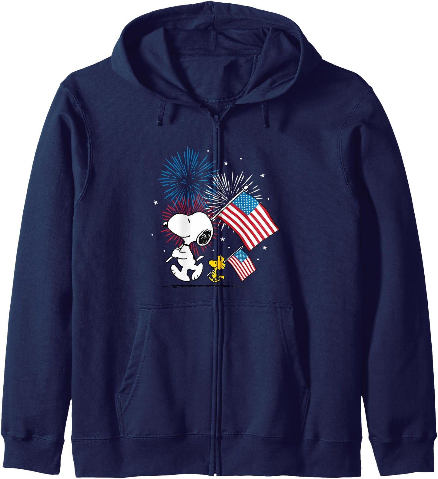 Peanuts - Snoopy & Woodstock American Flags & Fireworks Zip Hoodie