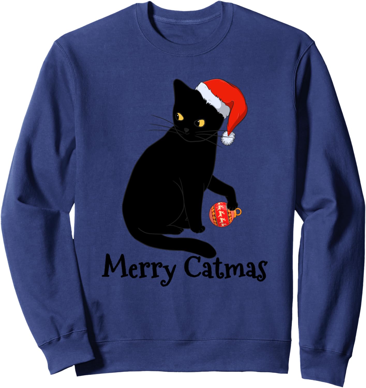 Black Cat with Santa Hat Merry Catmas xmas Christmas Gift Sweatshirt