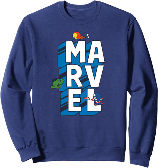 Amazon Essentials Marvel Block Letters With Three Tiny Super Heroes Sweatshirt