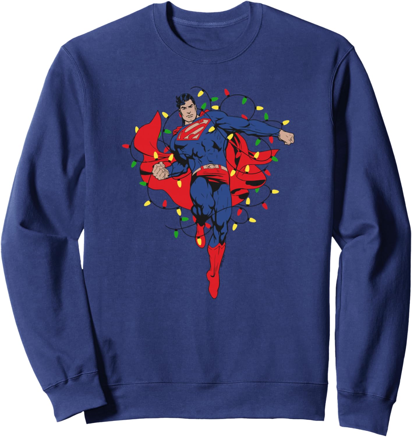 DC Comics Superman Christmas Lights Superhero Flight Sweatshirt
