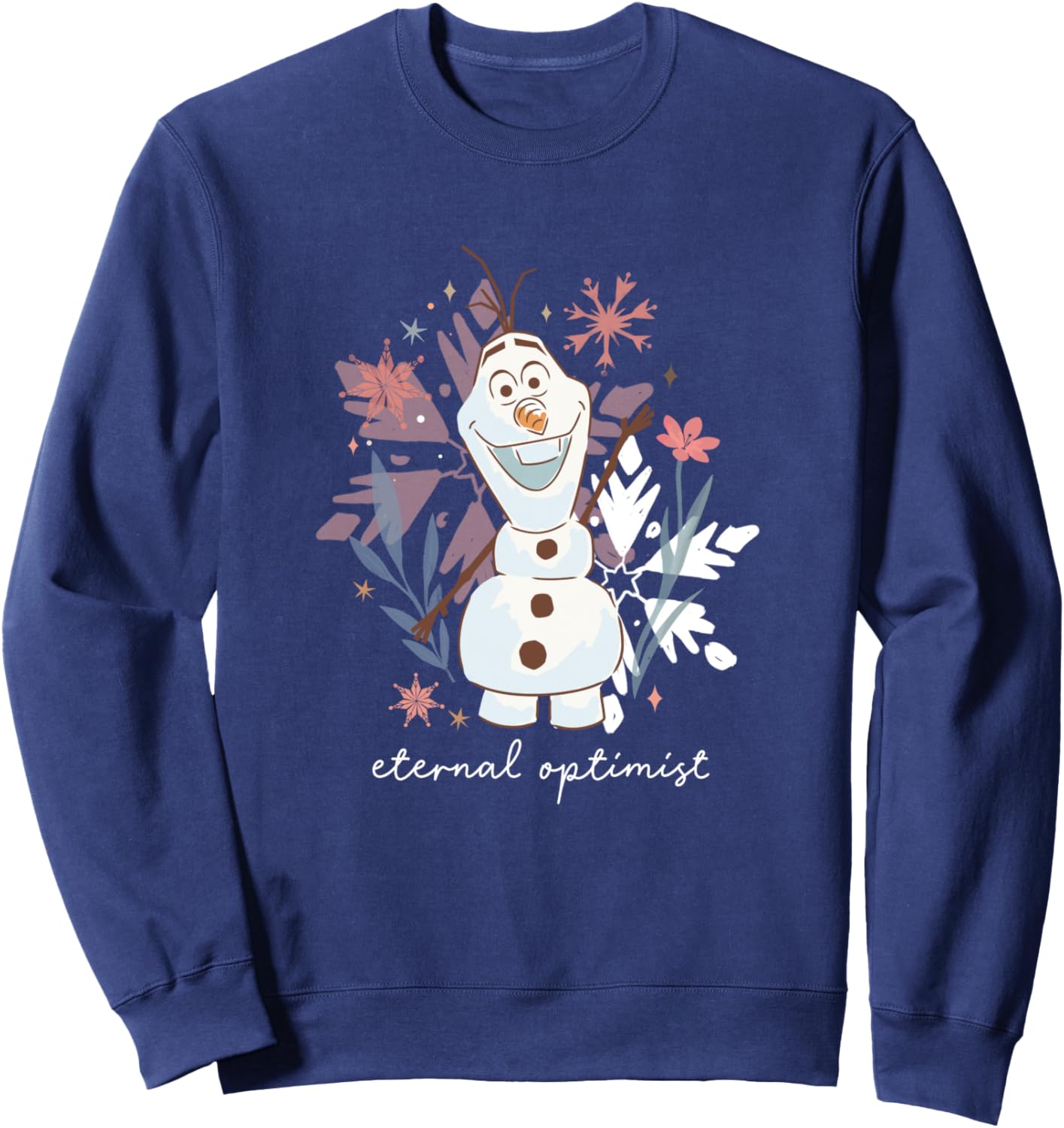 Disney Frozen Happy Olaf Eternal Optimist Snow Flakes Logo Sweatshirt