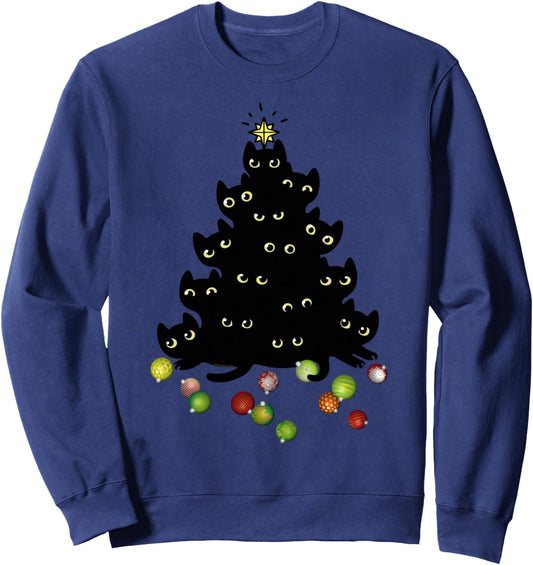 Cat Lovers Cute and Funny Holiday Tree Christmas Sweatshirt