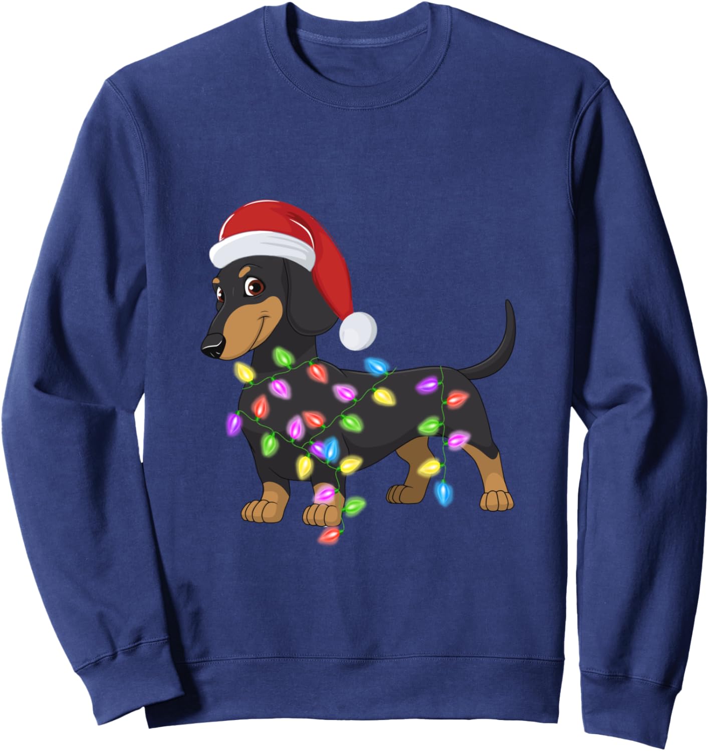Christmas Dachshund with Santa Hat &amp; Christmas Lights Gift Sweatshirt