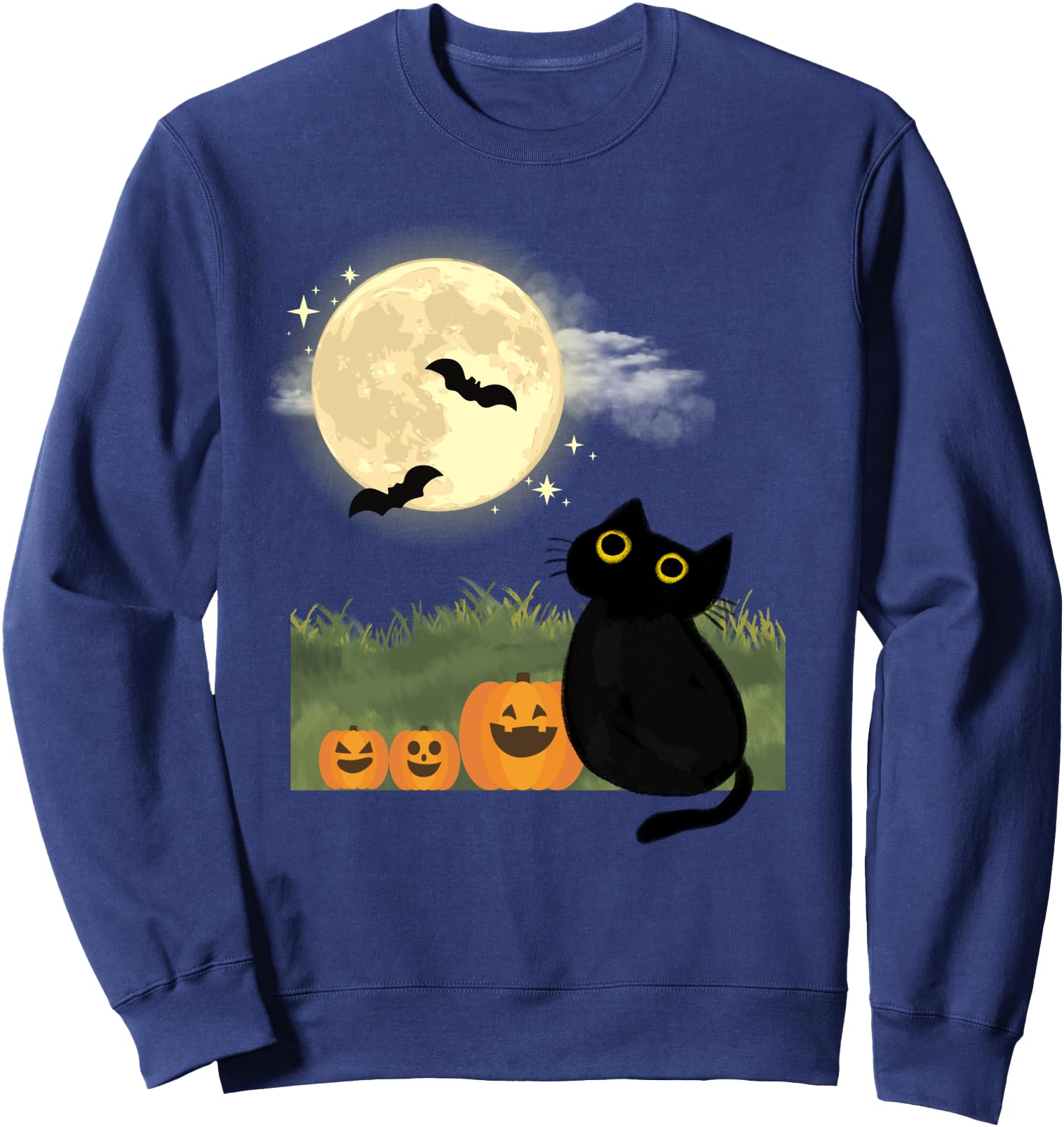 Halloween Spooky Black Cat Bats Moon Pumpkins Men Women Sweatshirt