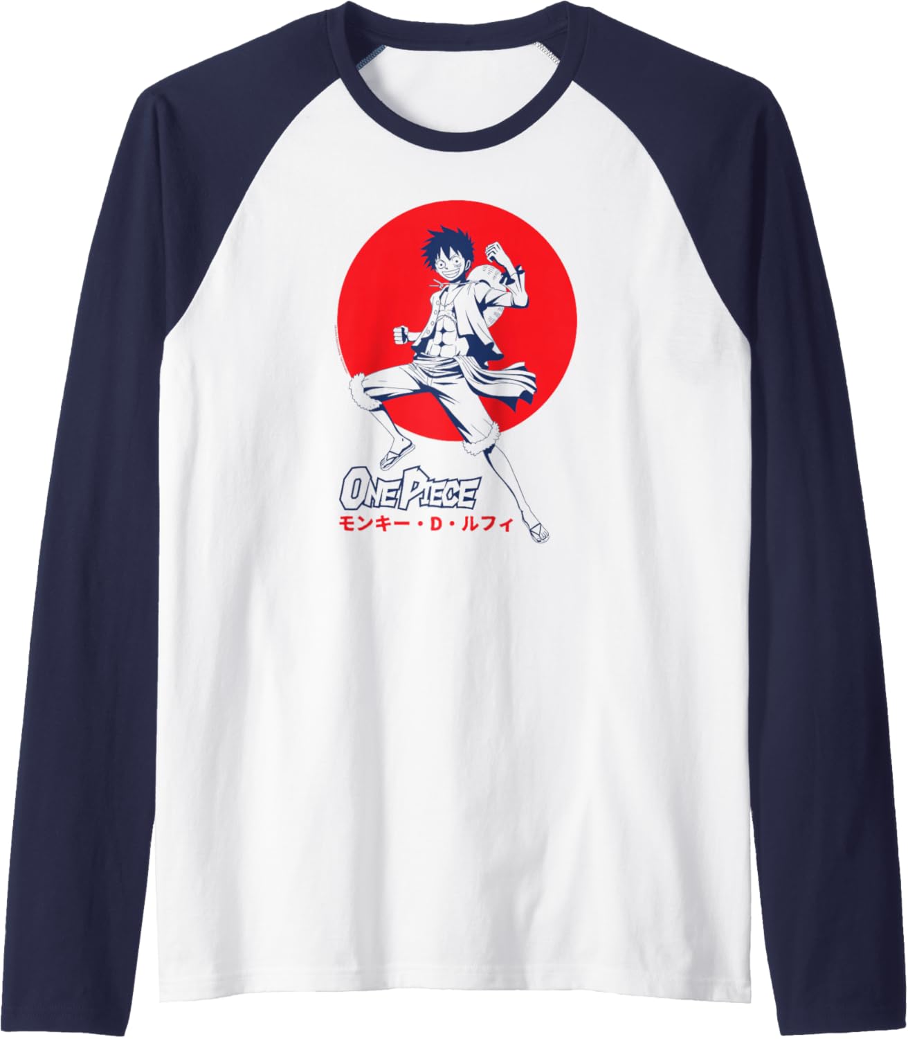 One Piece Anime Luffy D. Monkey Action Pose Raglan Baseball Tee