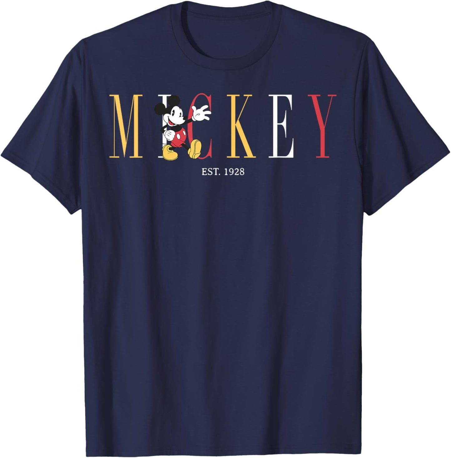 Disney mens Classic Disney Mickey And Friends Mickey Mouse Est 1928 Simple Text T Shirt, Blue, Small US