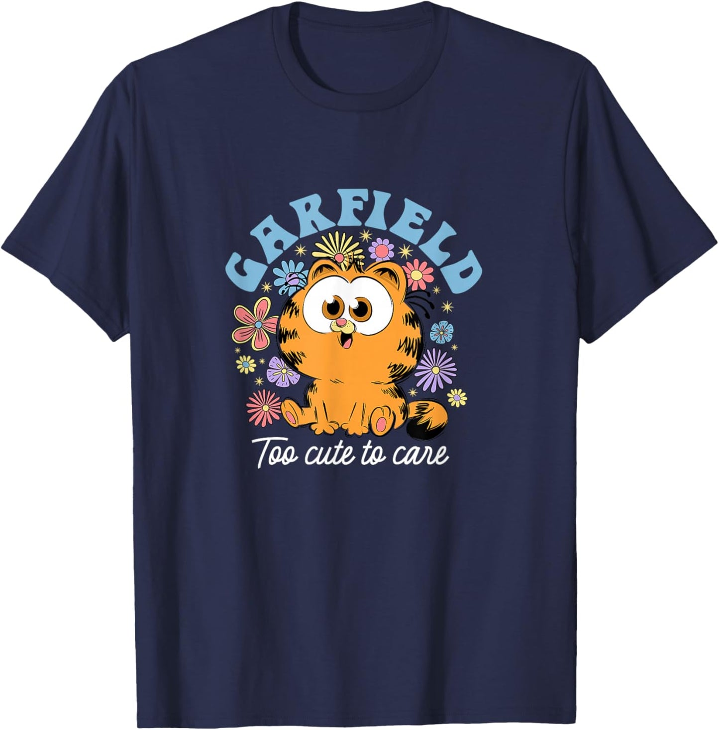 Garfield Chibi Floral Too Cute to Care in White Text