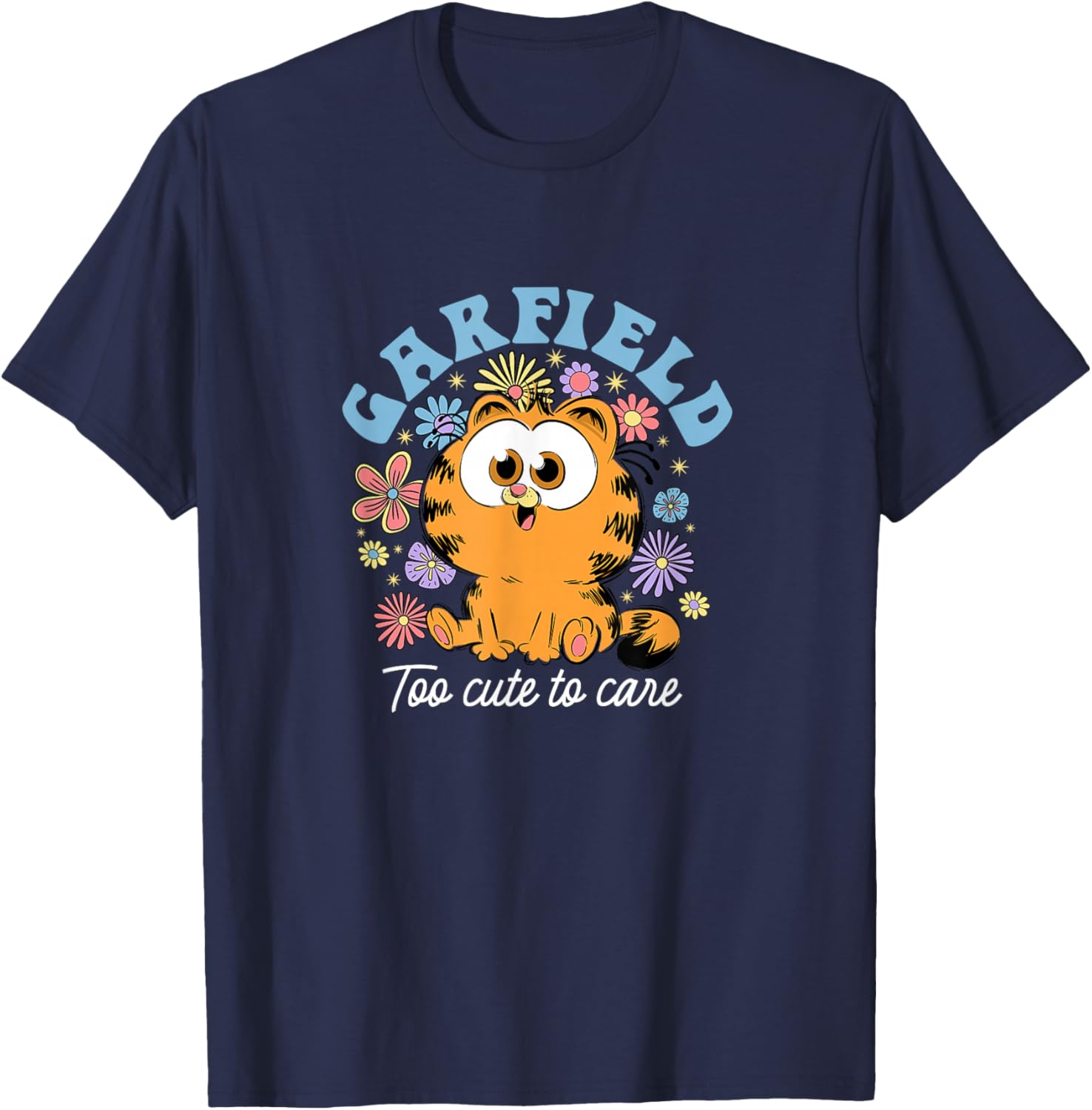 Garfield Chibi Floral Too Cute to Care in White Text