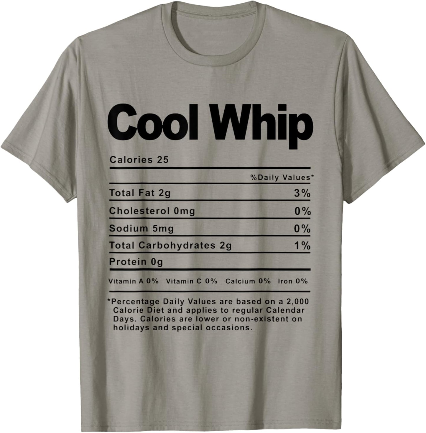 Nutrition Facts Thanksgiving Xmas Costume Clothing Adult Unisex T-Shirt Grey Small Crew Neck Short Sleeve Thanksgiving Xmas Costume Nutrition Facts Cool Whip