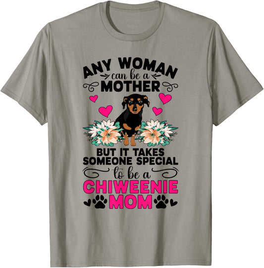 Chiweenie Dog For Proud Chiweenie Mom T-Shirt - Women's Grey Crew Neck Short Sleeve Letter Print Chiweenie Lover T-Shirt - Small