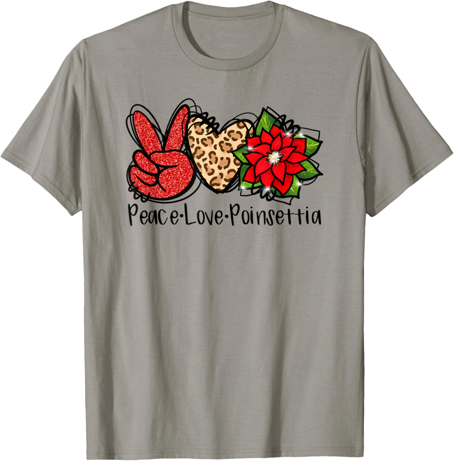 Peace Love Poinsettia Christmas Leopard Heart XMAS Lover