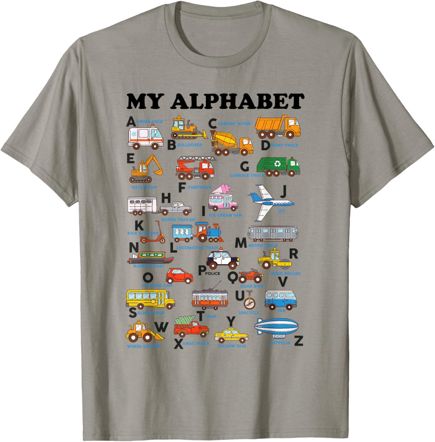 Alphabet Construction Shirt Vehicles ABC Learning Teaching T-Shirt