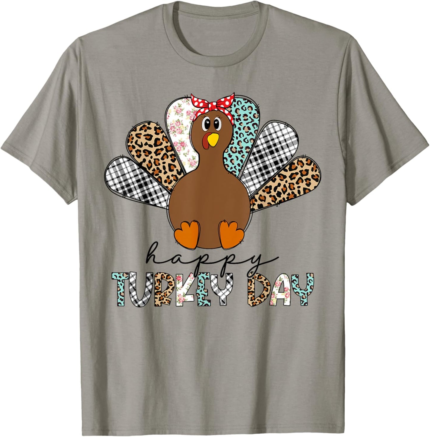 Leopard Happy Turkey Day Thanksgiving Shirt Women Girls Kids