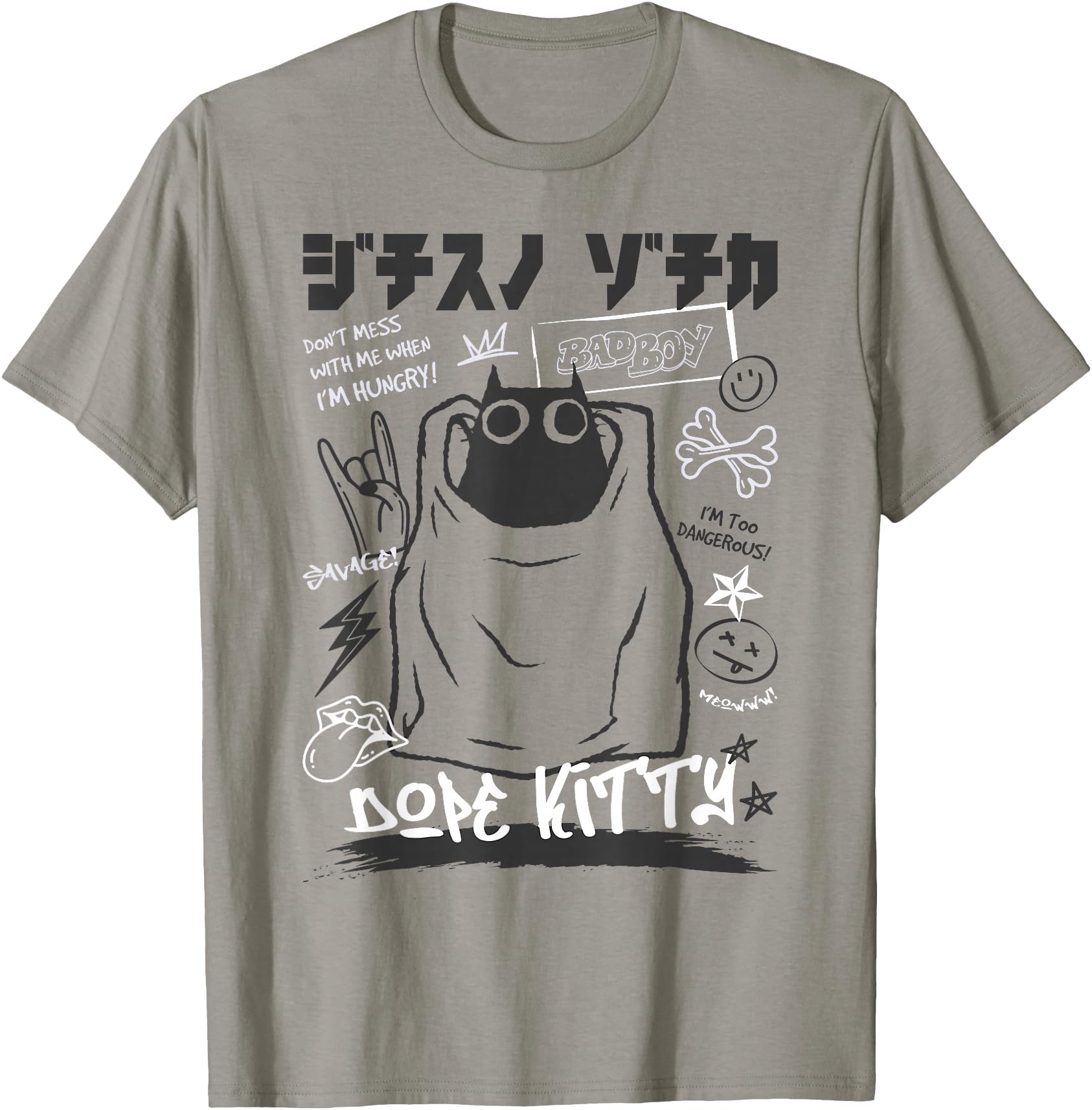 Funny Japanese Cartoon Black Cat Humorous Kitty