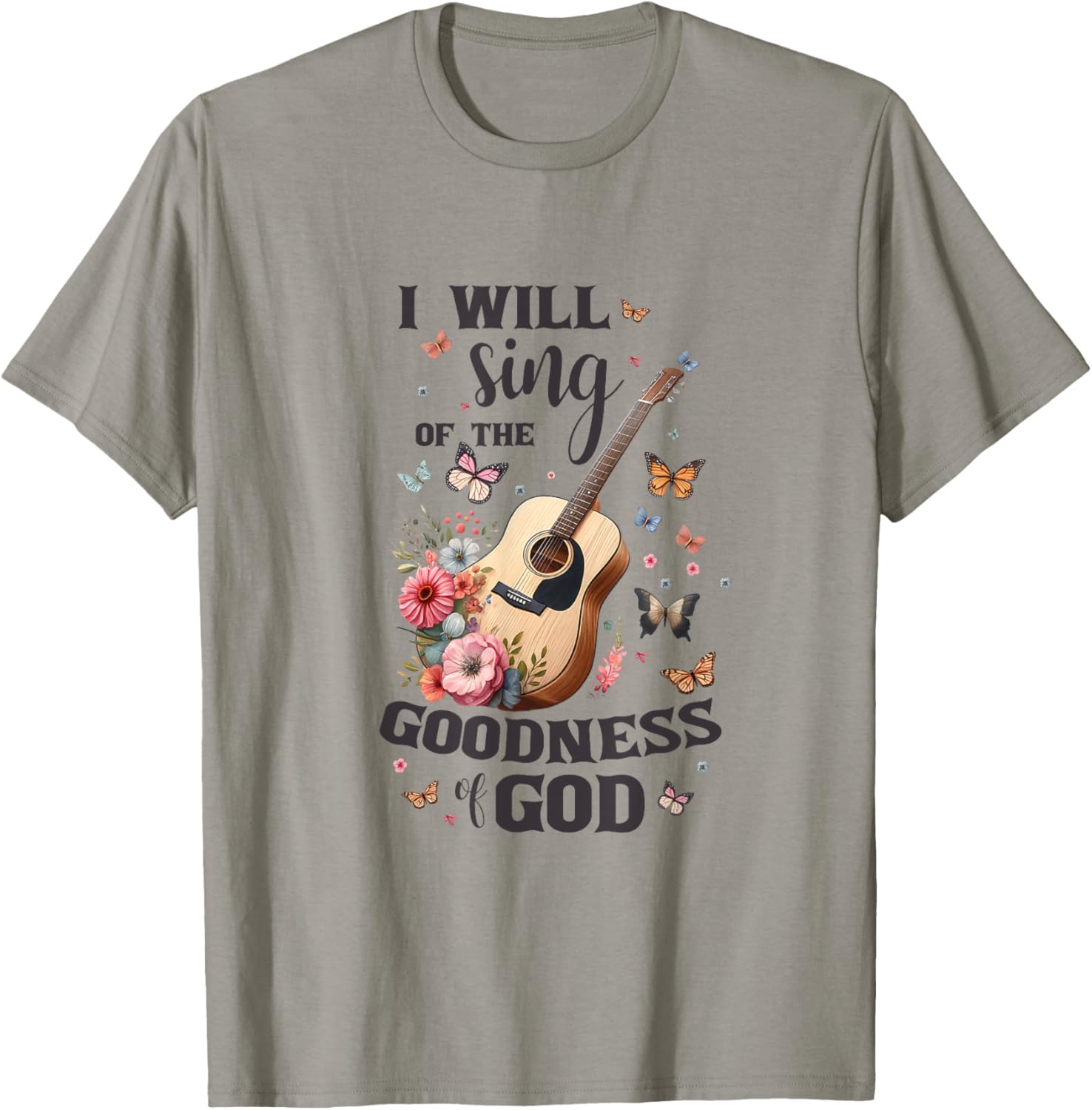 Christian Floral Guitar I Will Sing Of The Goodness Of God T-Shirt