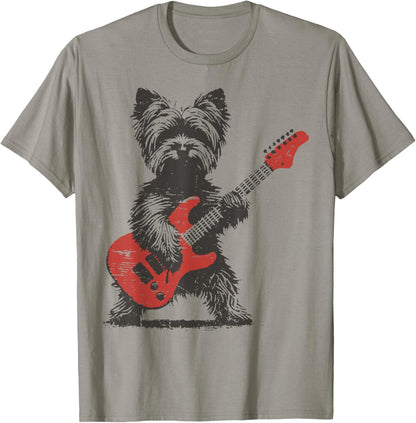 Vintage Yorkie Rock Funny Dog Playing Guitar Rock Style