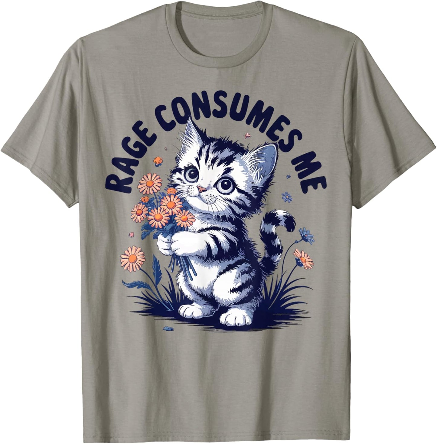 Anger Angry Emotion Funny Rage Rage Consumes Me T-Shirt - Men's Classic Fit Grey Crew Neck Short Sleeve Double Cuff Cartoon Pattern - Small