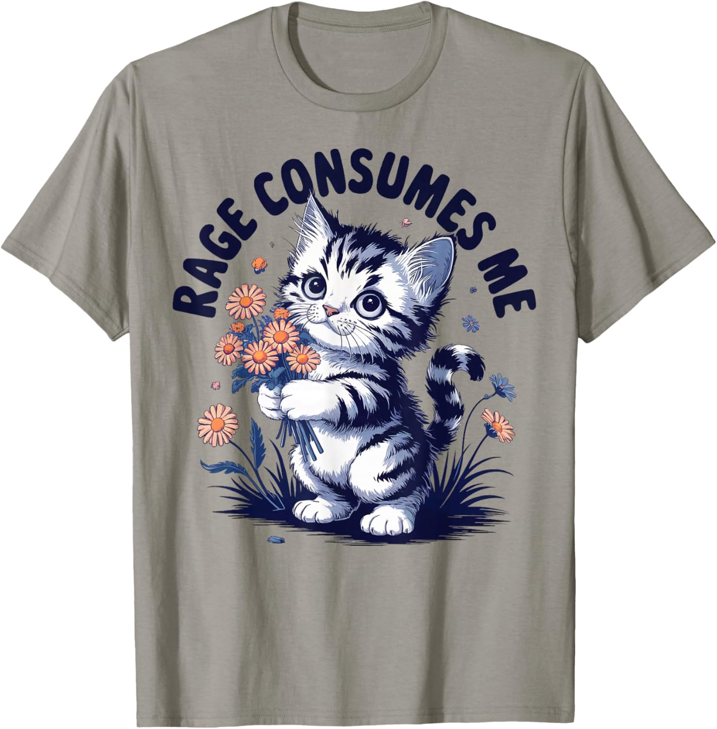 Anger Angry Emotion Funny Rage Rage Consumes Me T-Shirt - Men's Classic Fit Grey Crew Neck Short Sleeve Double Cuff Cartoon Pattern - Small