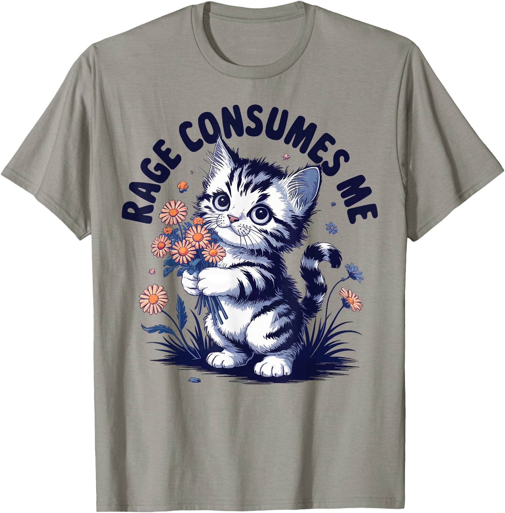 Anger Angry Emotion Funny Rage Rage Consumes Me T-Shirt - Men's Classic Fit Grey Crew Neck Short Sleeve Double Cuff Cartoon Pattern - Small