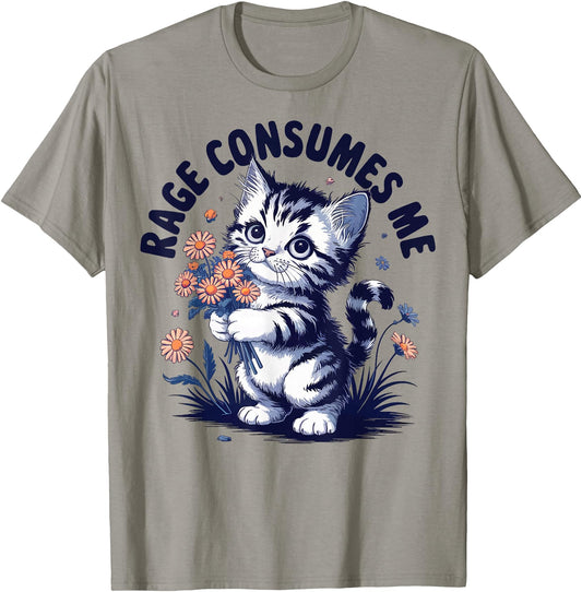 Anger Angry Emotion Funny Rage Rage Consumes Me T-Shirt - Men's Classic Fit Grey Crew Neck Short Sleeve Double Cuff Cartoon Pattern - Small