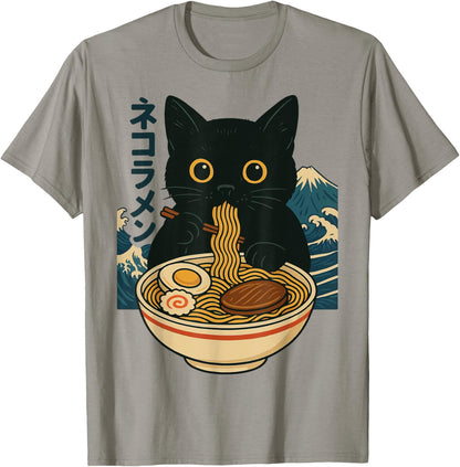 Anime Cat Eating Ramen Retro Kawaii Ramen Cat