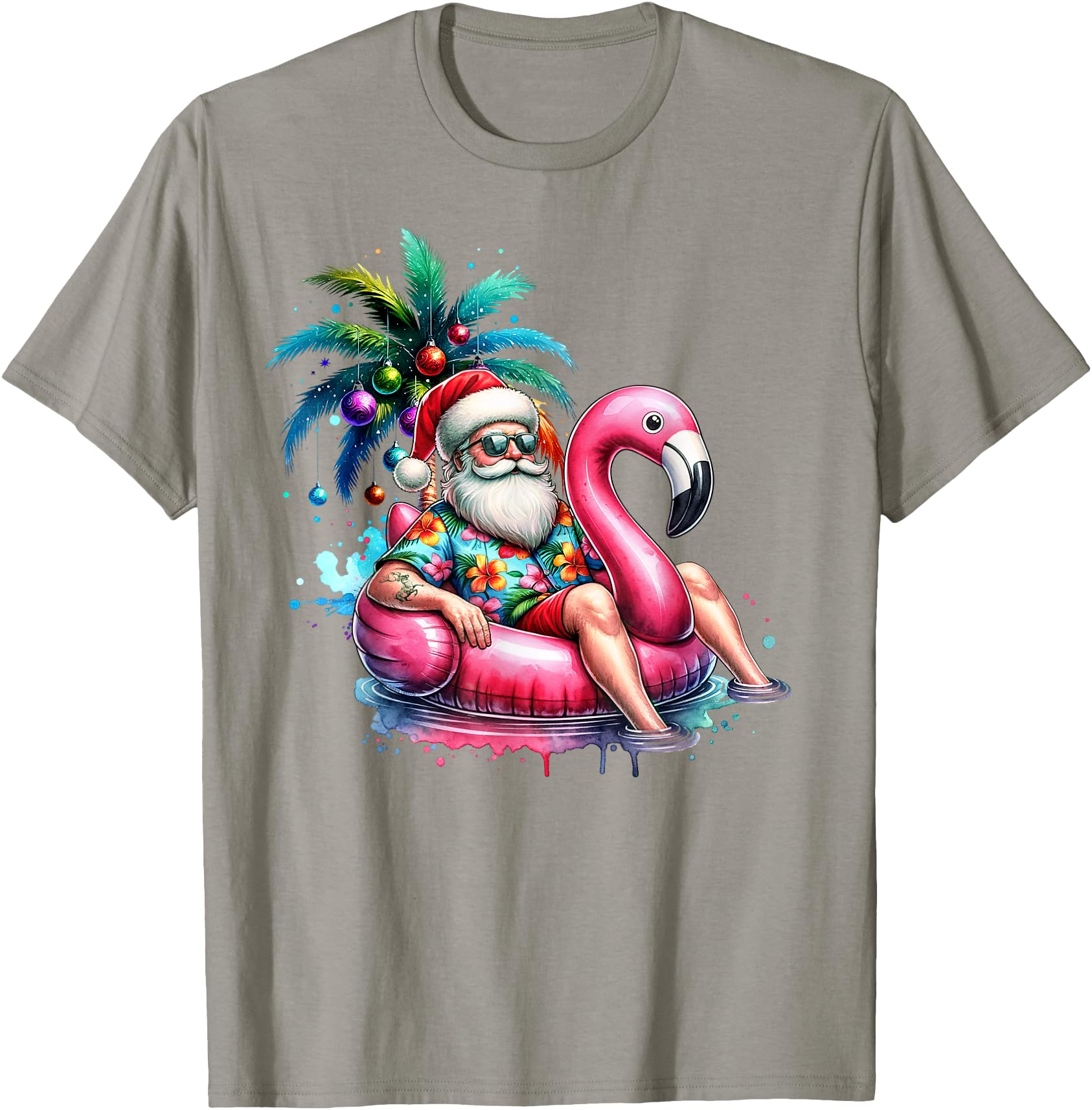 Hawaiian Shirt Santa Flamingo Palm Tree Christmas in July
