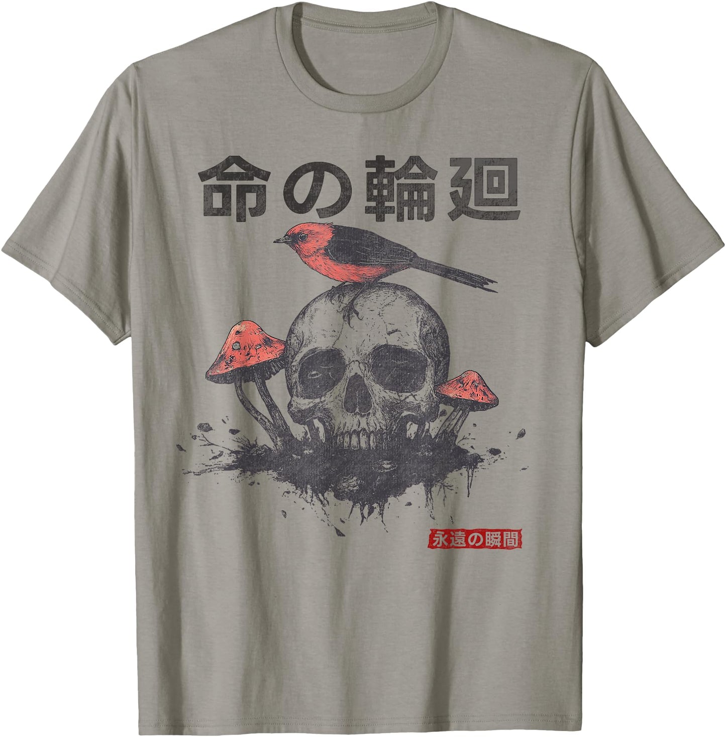 Japanese Retro Graphic Gothic Mushroom Skull Manga Horror