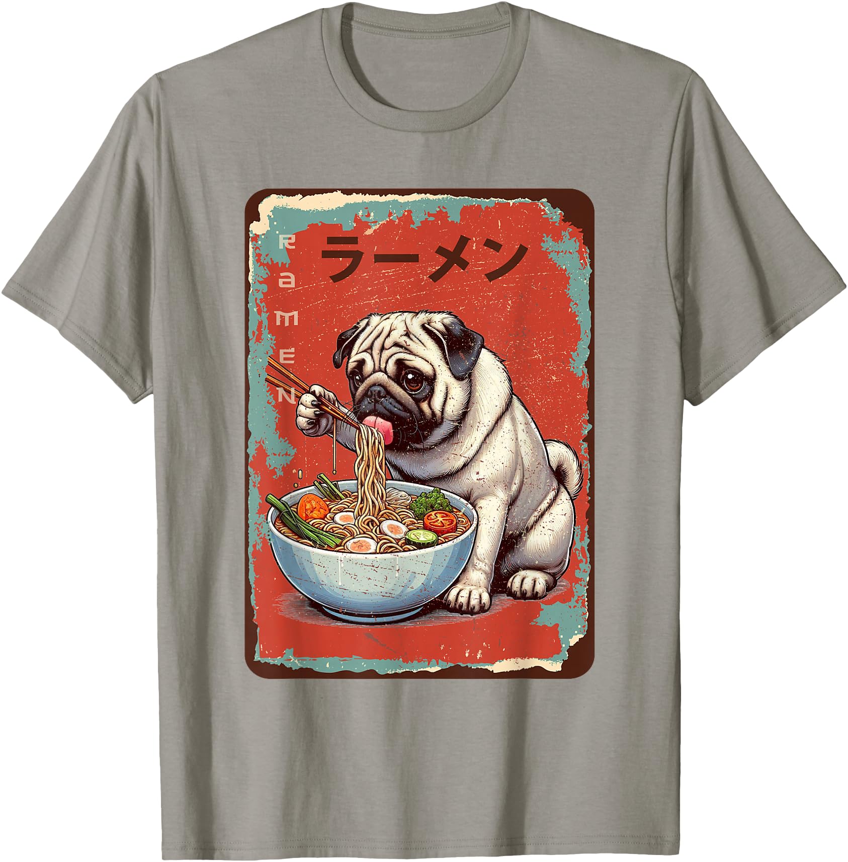 Pug Dog Eating Ramen Japanese Noodles Soup