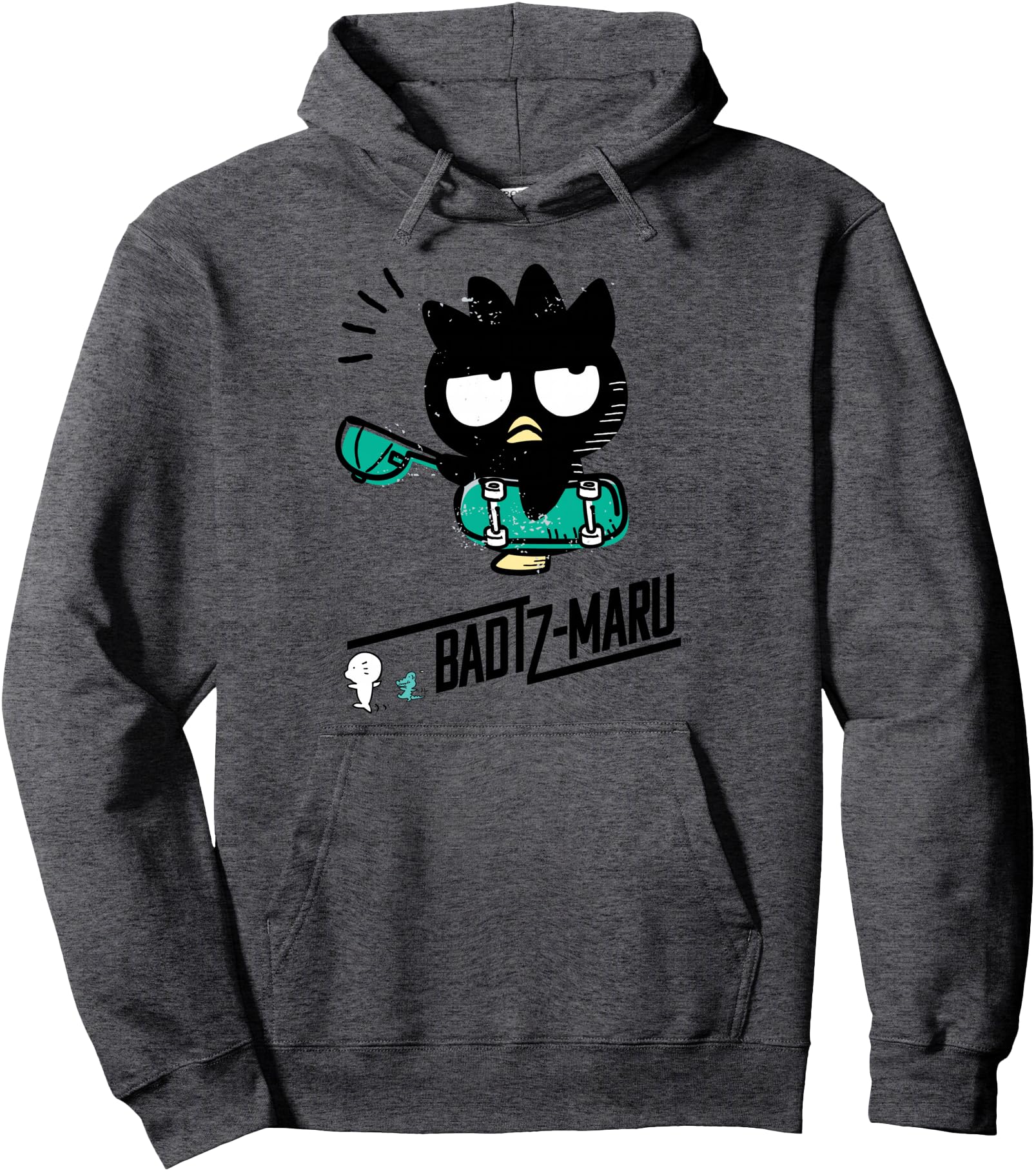 SANRIO Badtz-maru Skateboard Pullover Hoodie - Men's Adult Grey Small Classic Fit Long Sleeve Cartoon Graphic Streetwear Casual Hoodie
