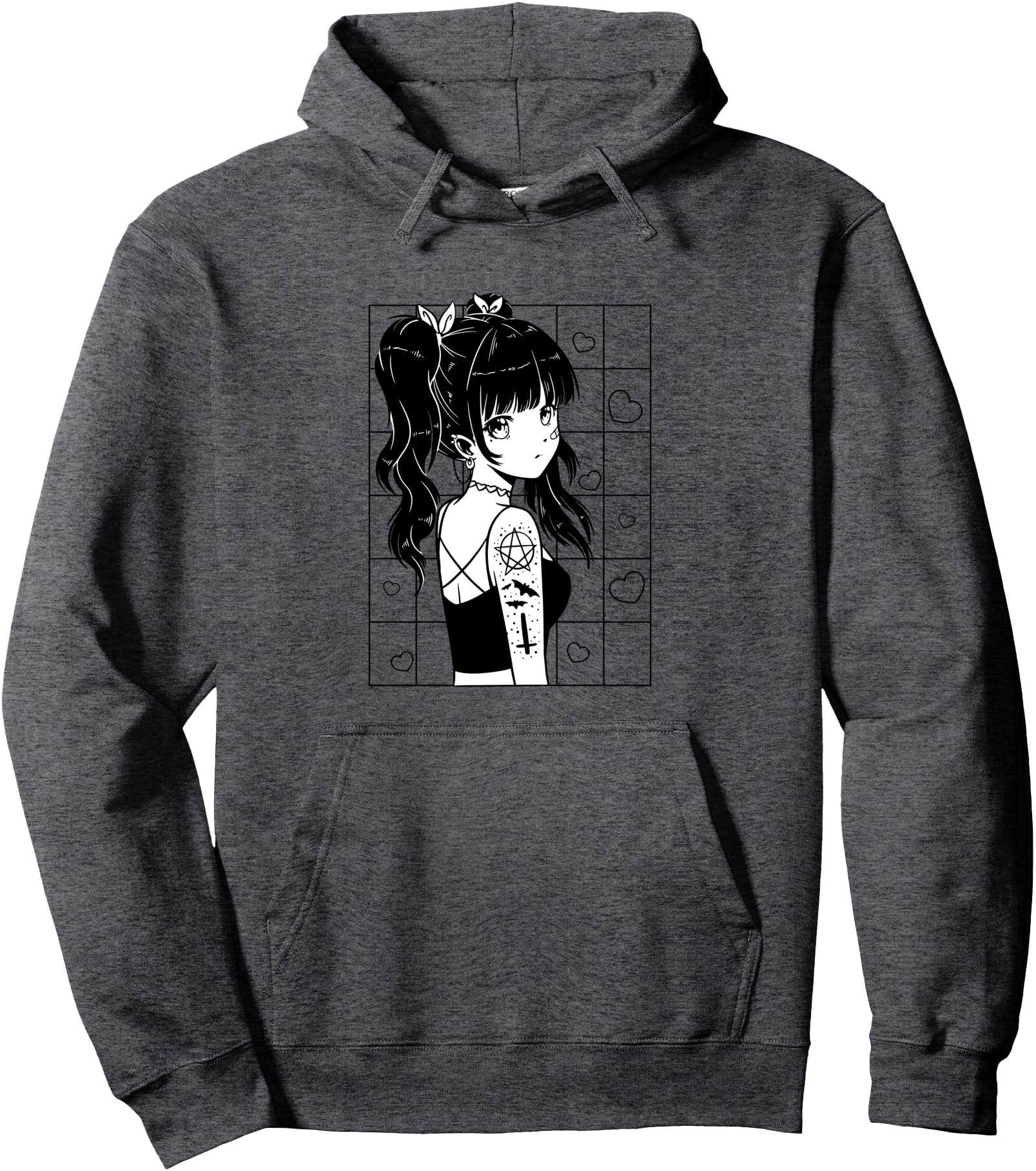 Cute Anime Goth Girl with Tattoos Japanese Graphic Pullover Hoodie