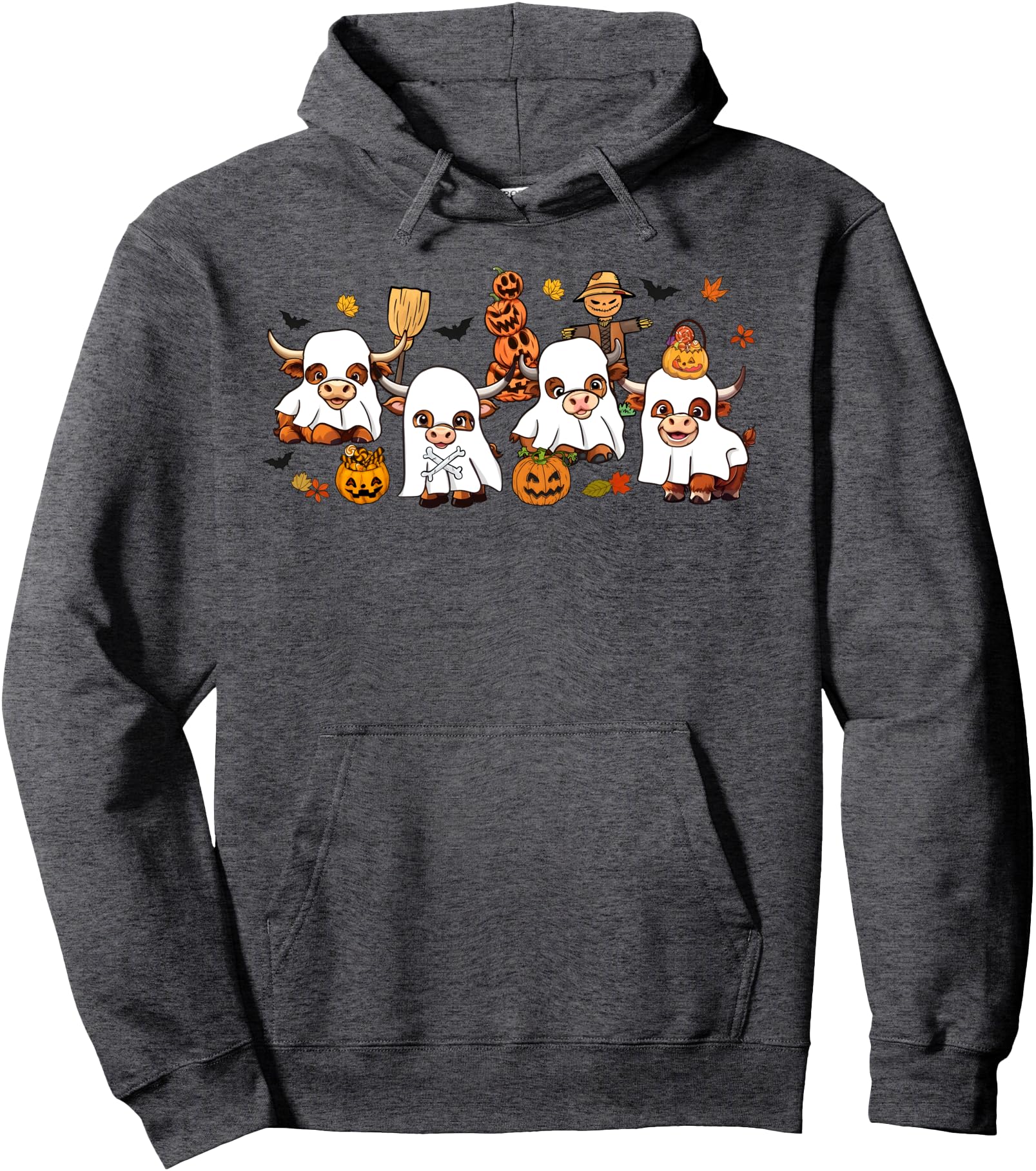 Cute Highland Cows Lovers Cow Ghost Spooky Western Halloween Pullover Hoodie